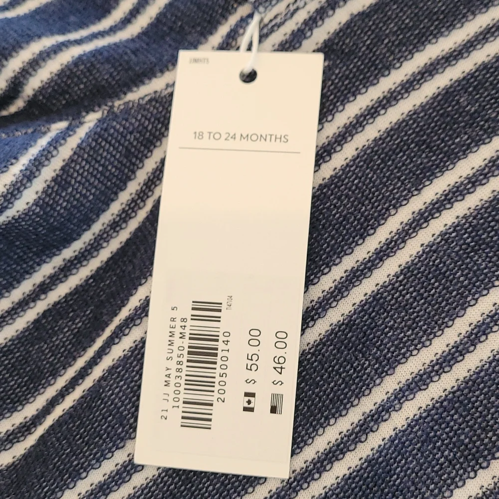 NWT JANIE AND JACK BOYS hooded shirt. Size 18to 24M navy blue and white - Picture 2 of 5
